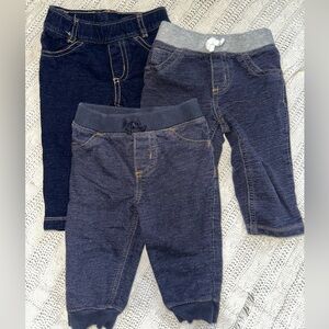 Carter's Navy and Dark Blue Knit Denim Pull-On Pants Trio